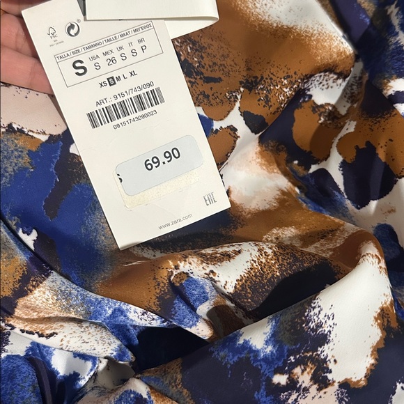 NEW Zara Print Long Sleeve Midi Dress With Knot - Picture 5 of 6